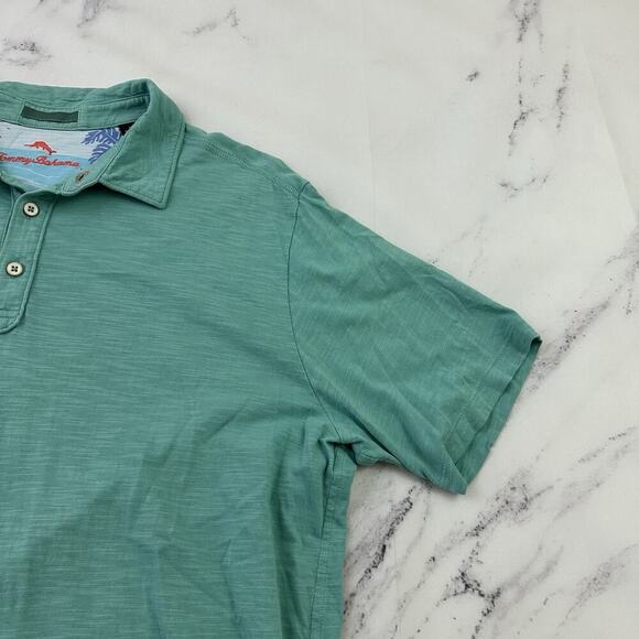 Tommy Bahama Mens Polo Shirt Size L Light Teal Blue Short Sleeve Solid - Picture 3 of 12